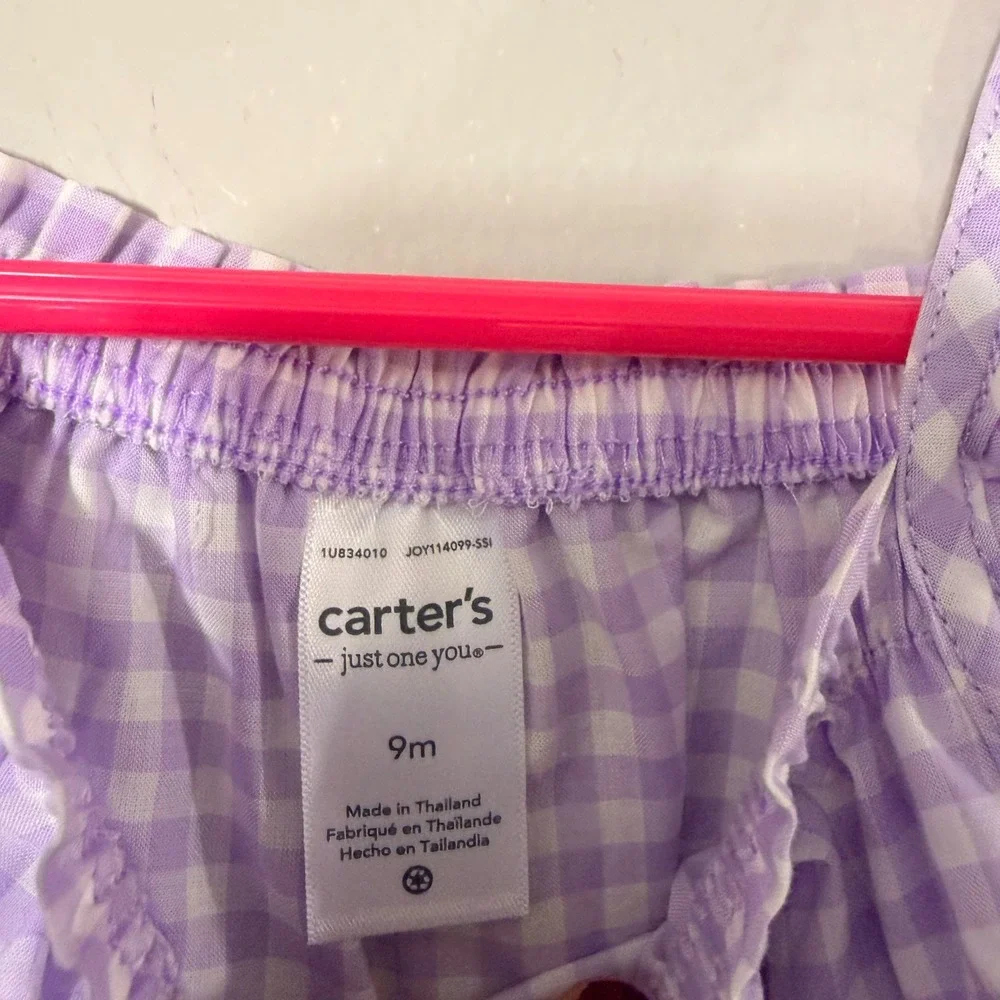 Carter's Romper Baby Girl 9M Purple NWT Gingham Ruffle Bubble Bodysuit SUNSUIT